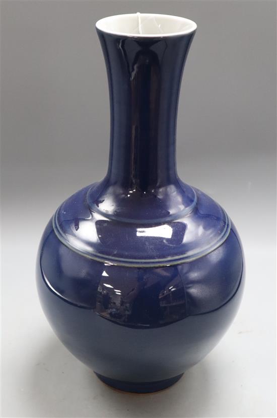 A modern Chinese blue glazed bottle vase, height 38cm